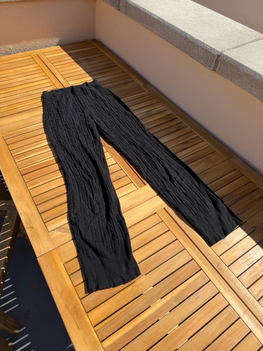 Black Textured Wide-Leg Knit Pants
